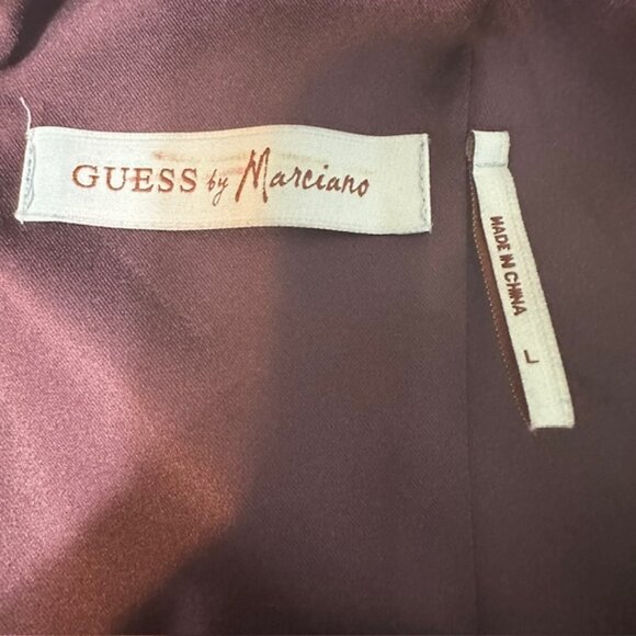 GUESS BY MARCIANO Purple Satin Bodycon V-Neck Sleeveless Midi Dress Size Large - Picture 9 of 10